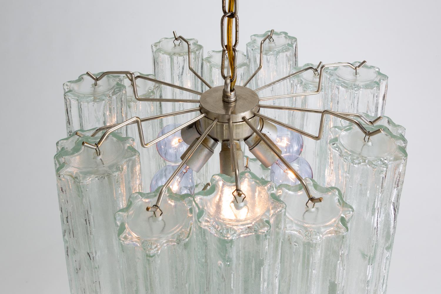 Brass Two-Tier Murano Glass Chandelier by Venini