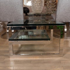 Two-Tier Nickel and Glass Interwoven Side Table