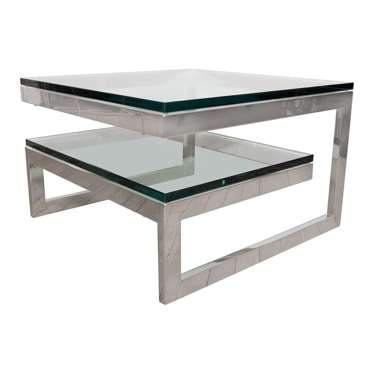 Two-Tier Nickel and Glass Interwoven Side Table For Sale