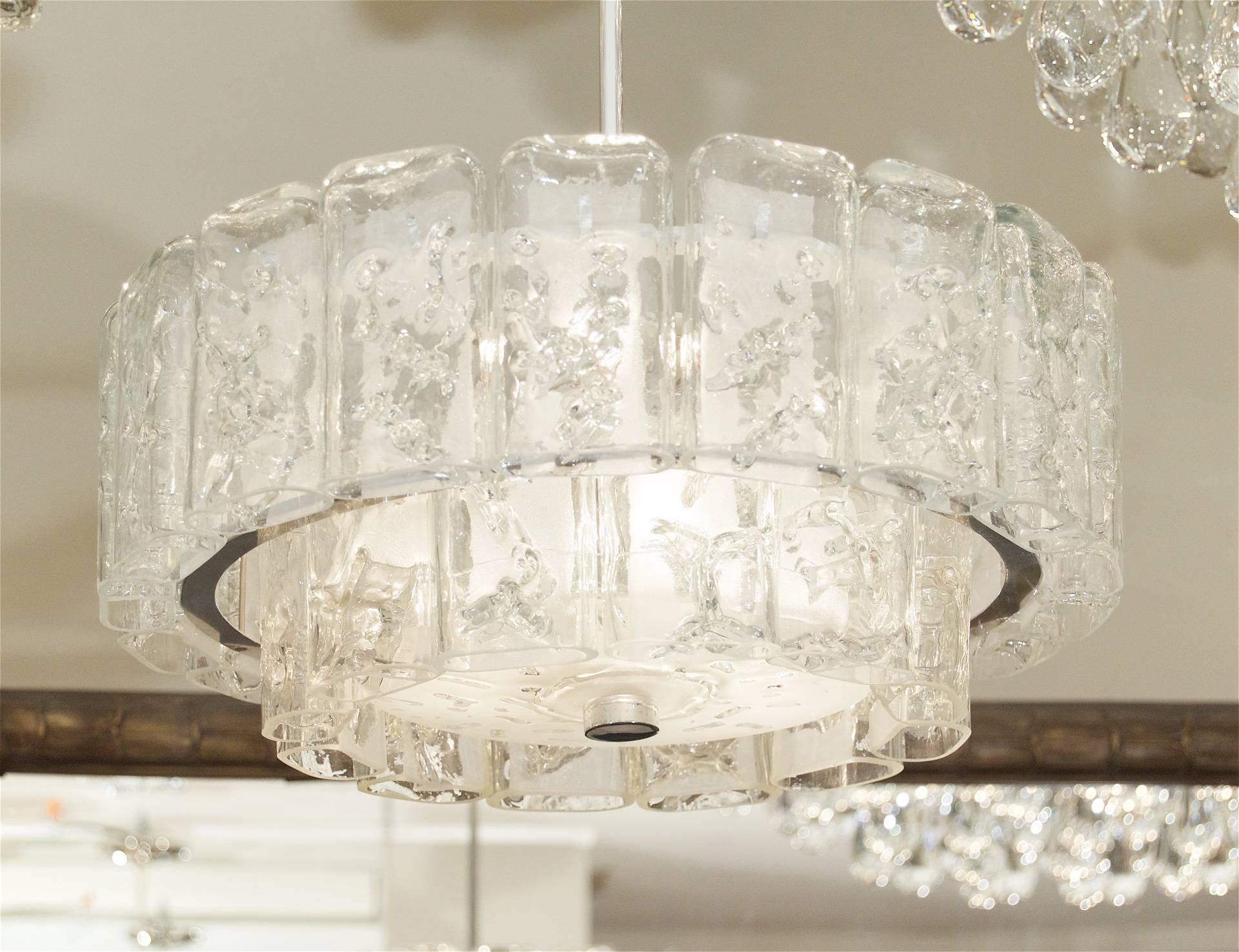 Mid-Century Modern Two-Tier Organic Glass Chandelier with Chrome