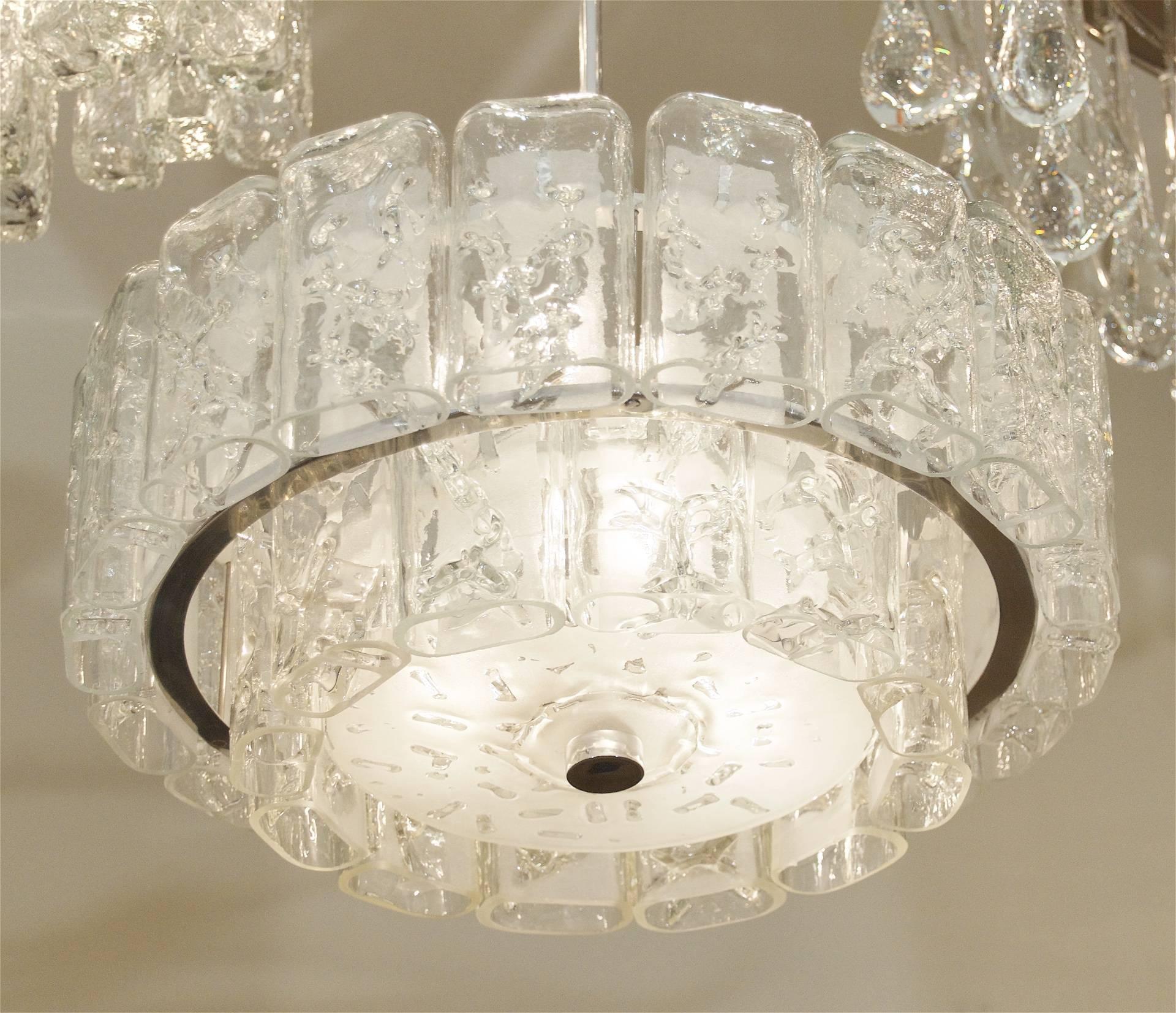 German Two-Tier Organic Glass Chandelier with Chrome