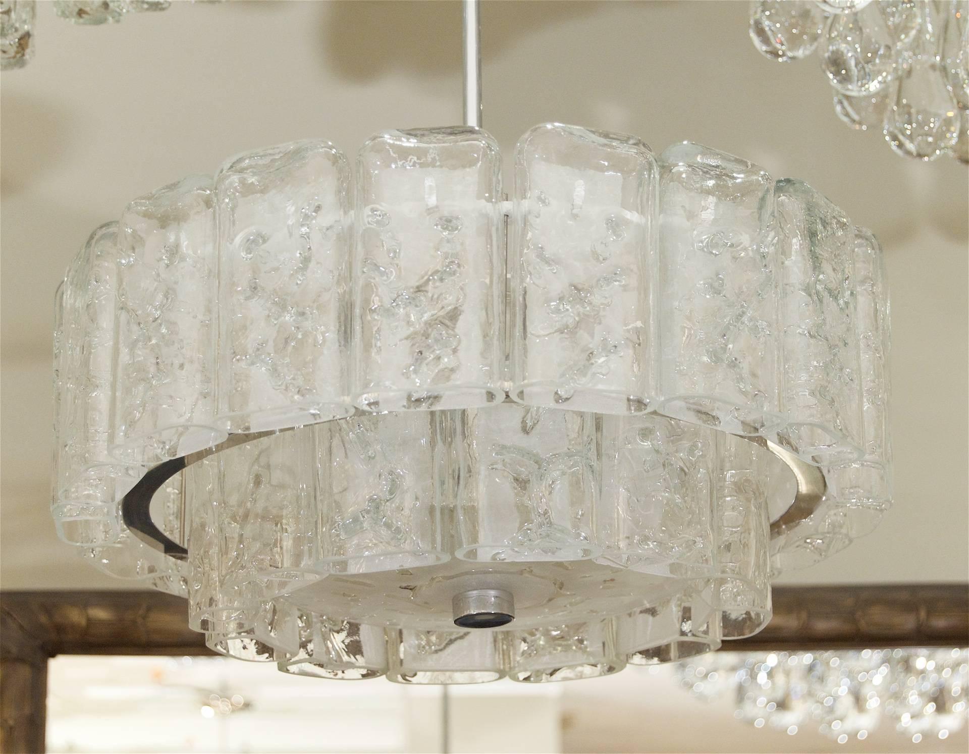 Mid-20th Century Two-Tier Organic Glass Chandelier with Chrome