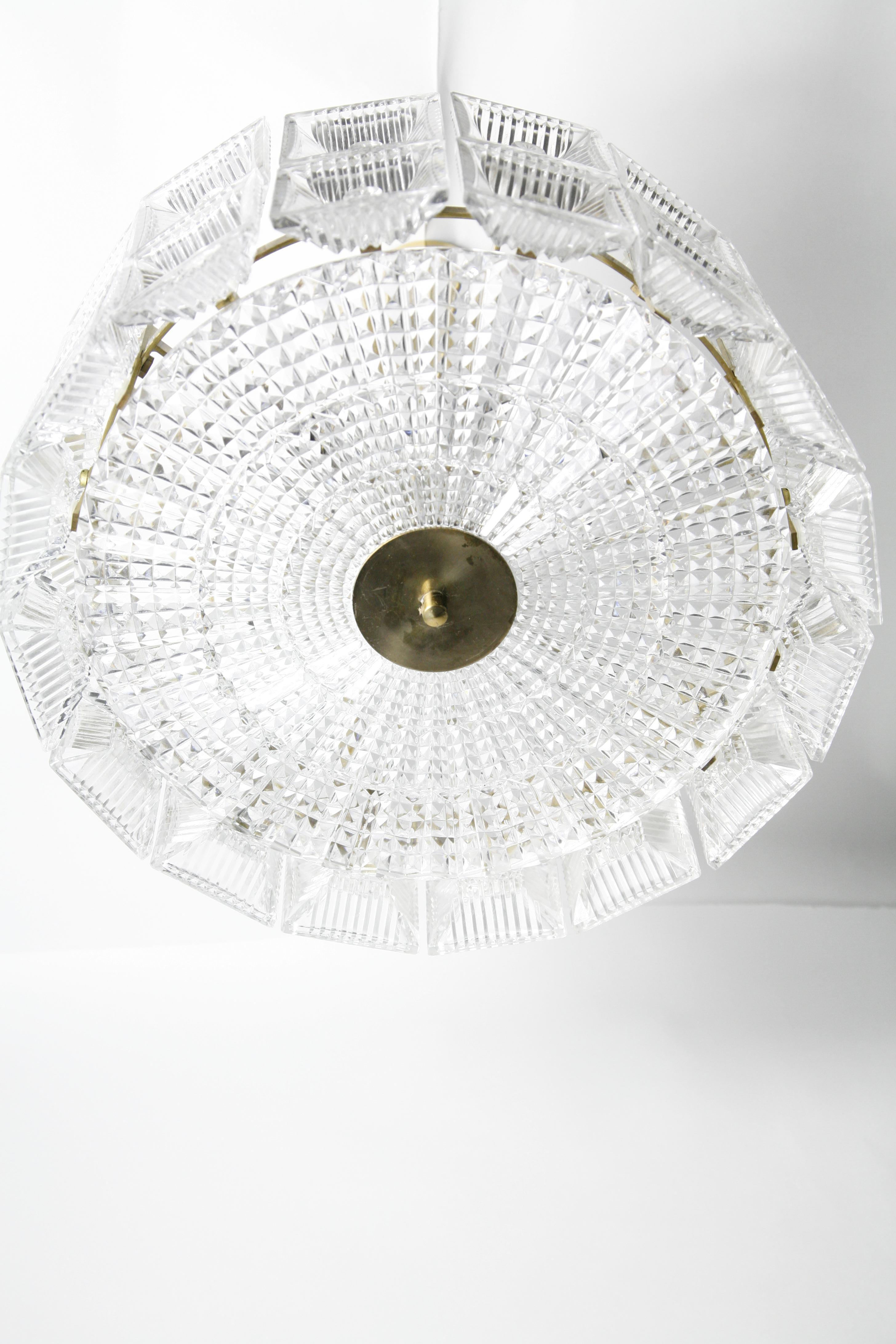 Brushed Two-Tier Orrefors Crystal Flushmount Designed by Carl Fagerlund, 1970, Sweden For Sale