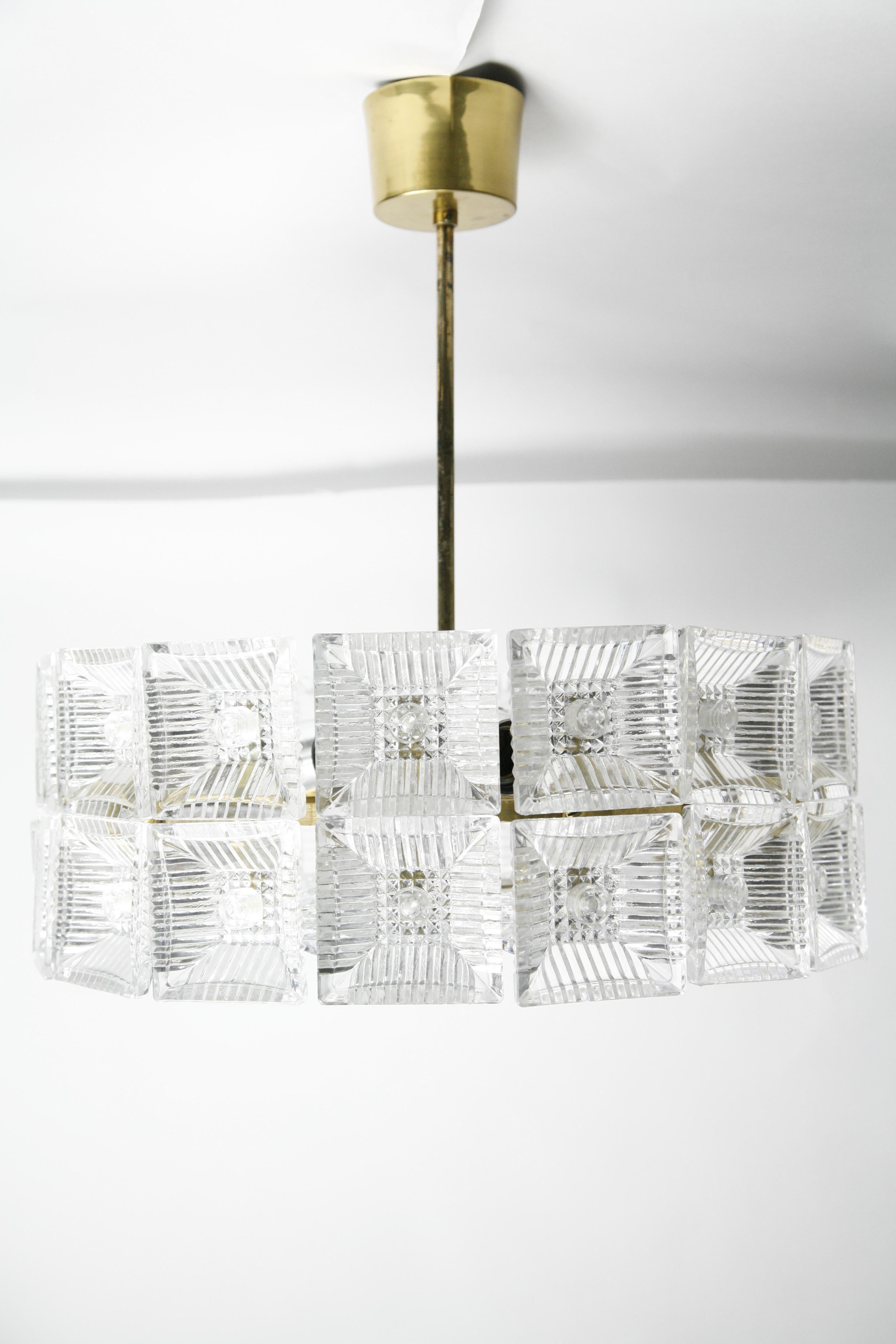 Two-Tier Orrefors Crystal Flush Mount Designed by Carl Fagerlund, 1970, Sweden 2
