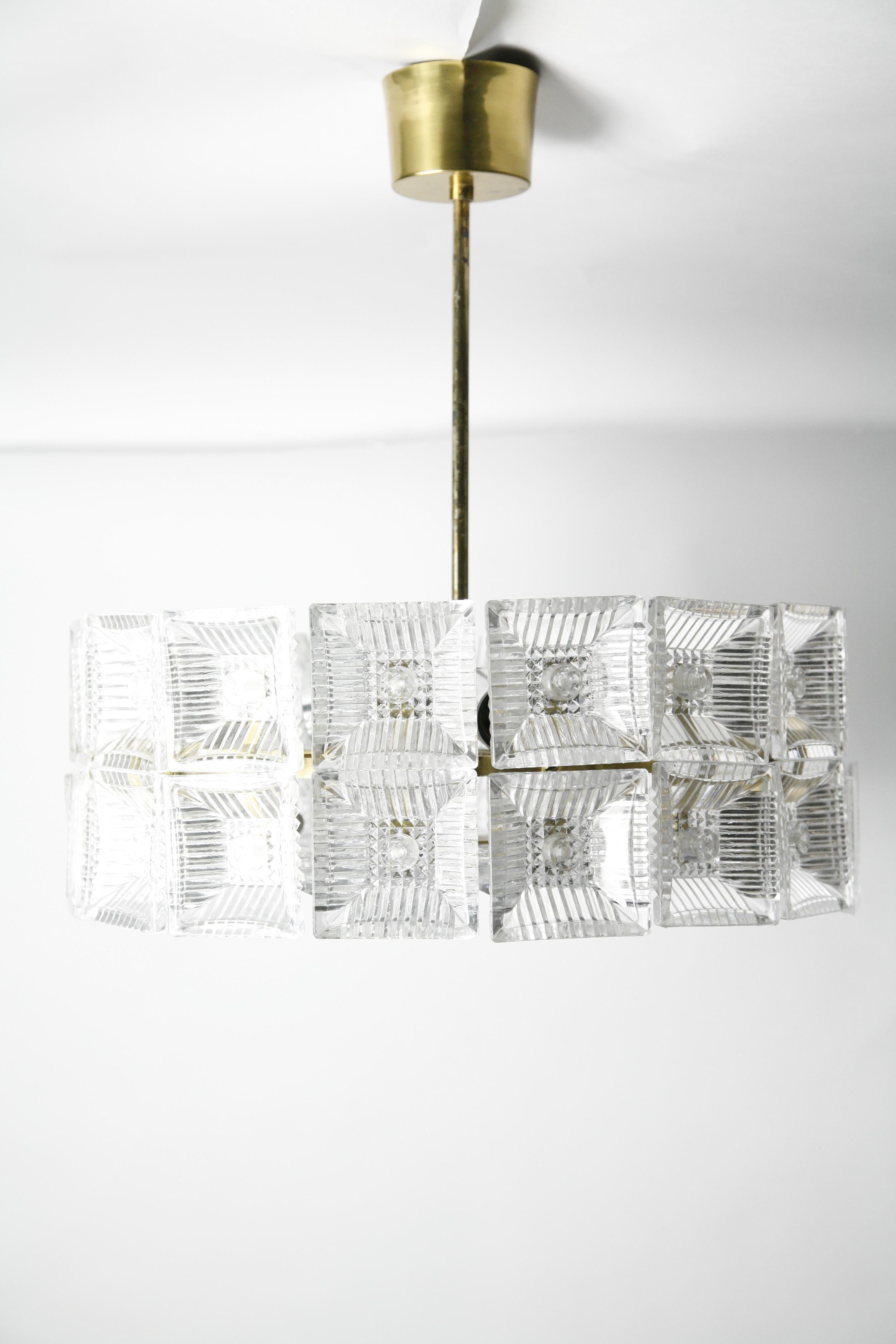 Two-Tier Orrefors Crystal Flush Mount Designed by Carl Fagerlund, 1970, Sweden 7