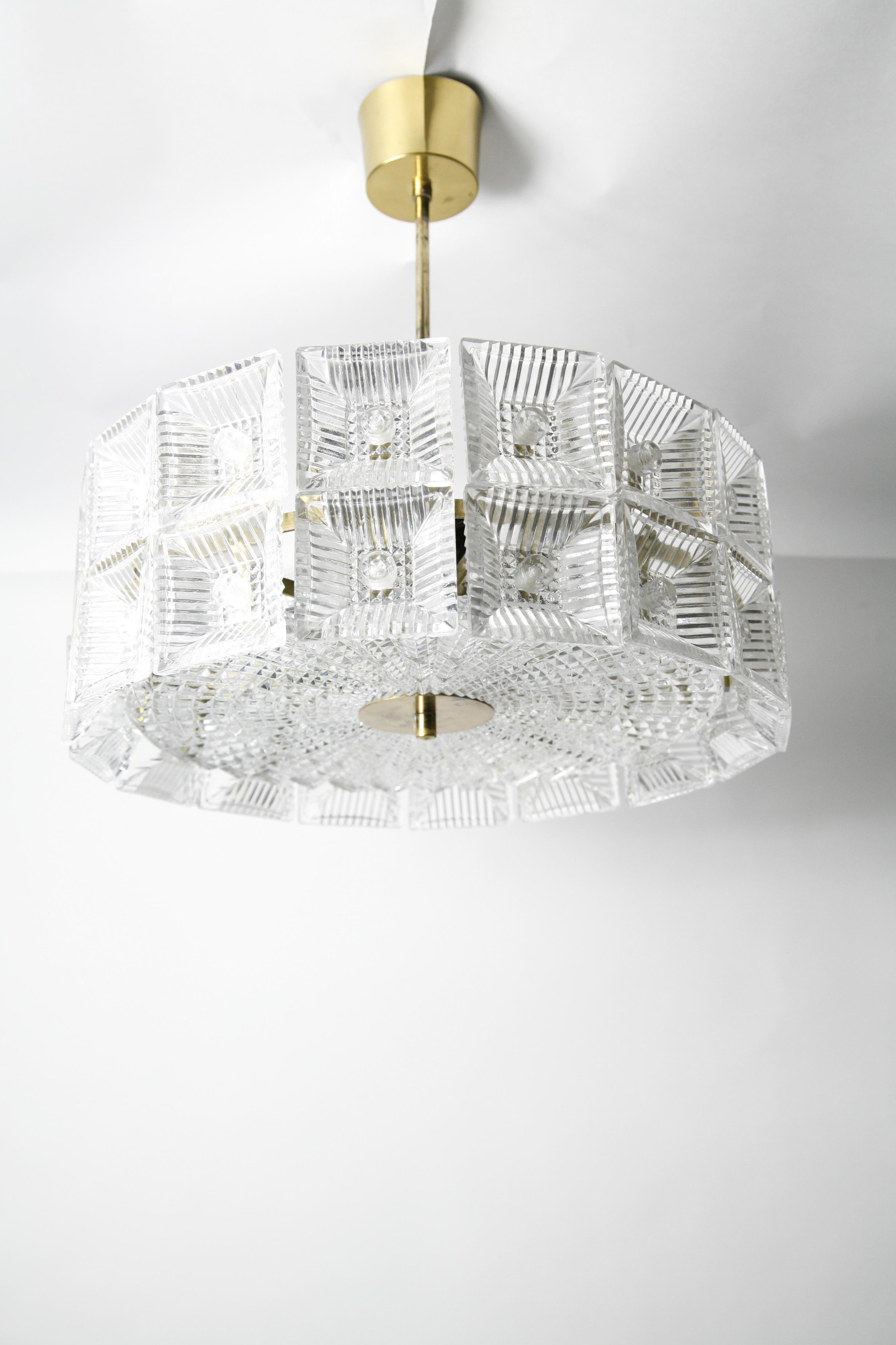 Two-Tier Orrefors Crystal Flush Mount Designed by Carl Fagerlund, 1970, Sweden 8
