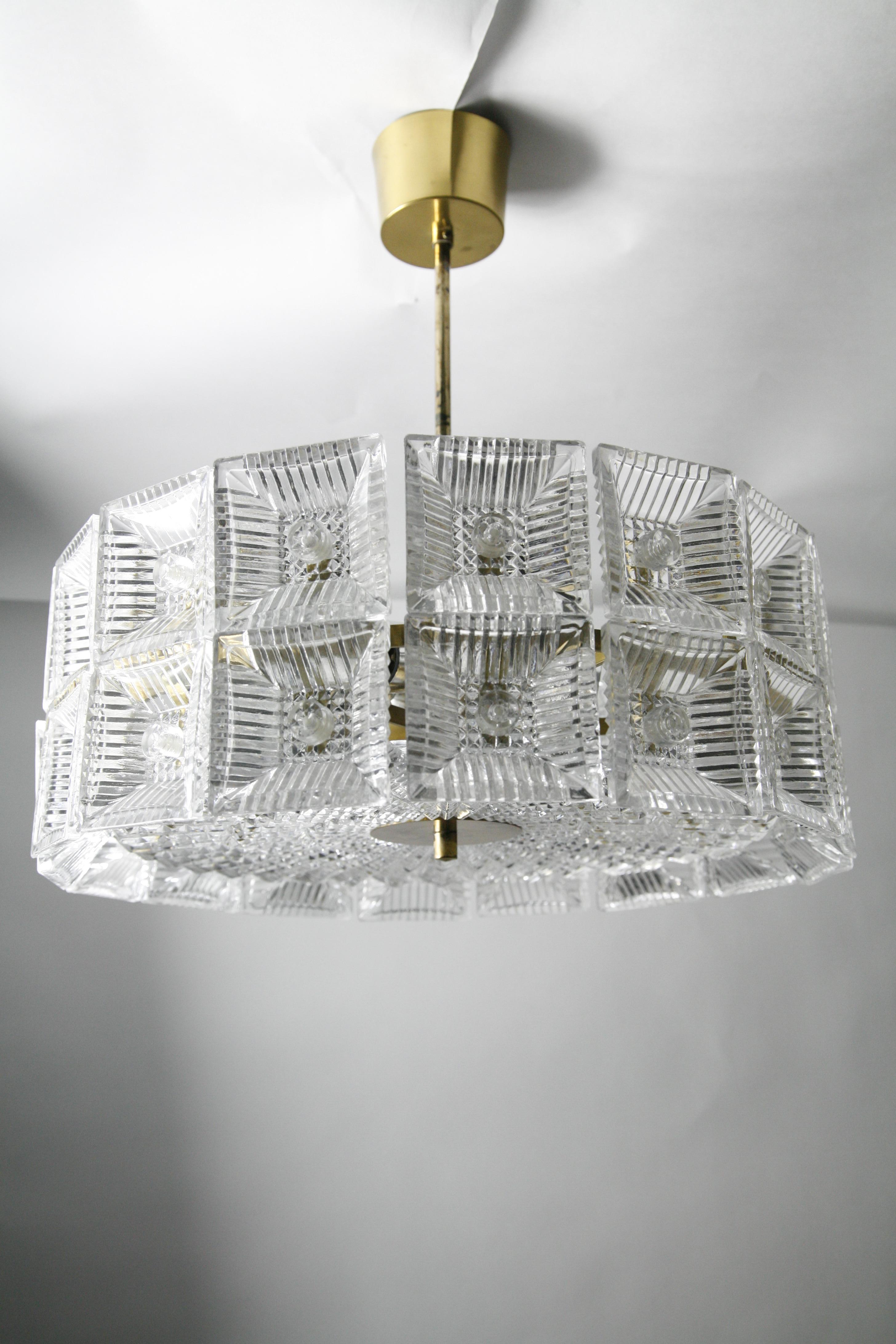 Two-Tier Orrefors Crystal Flush Mount Designed by Carl Fagerlund, 1970, Sweden 11