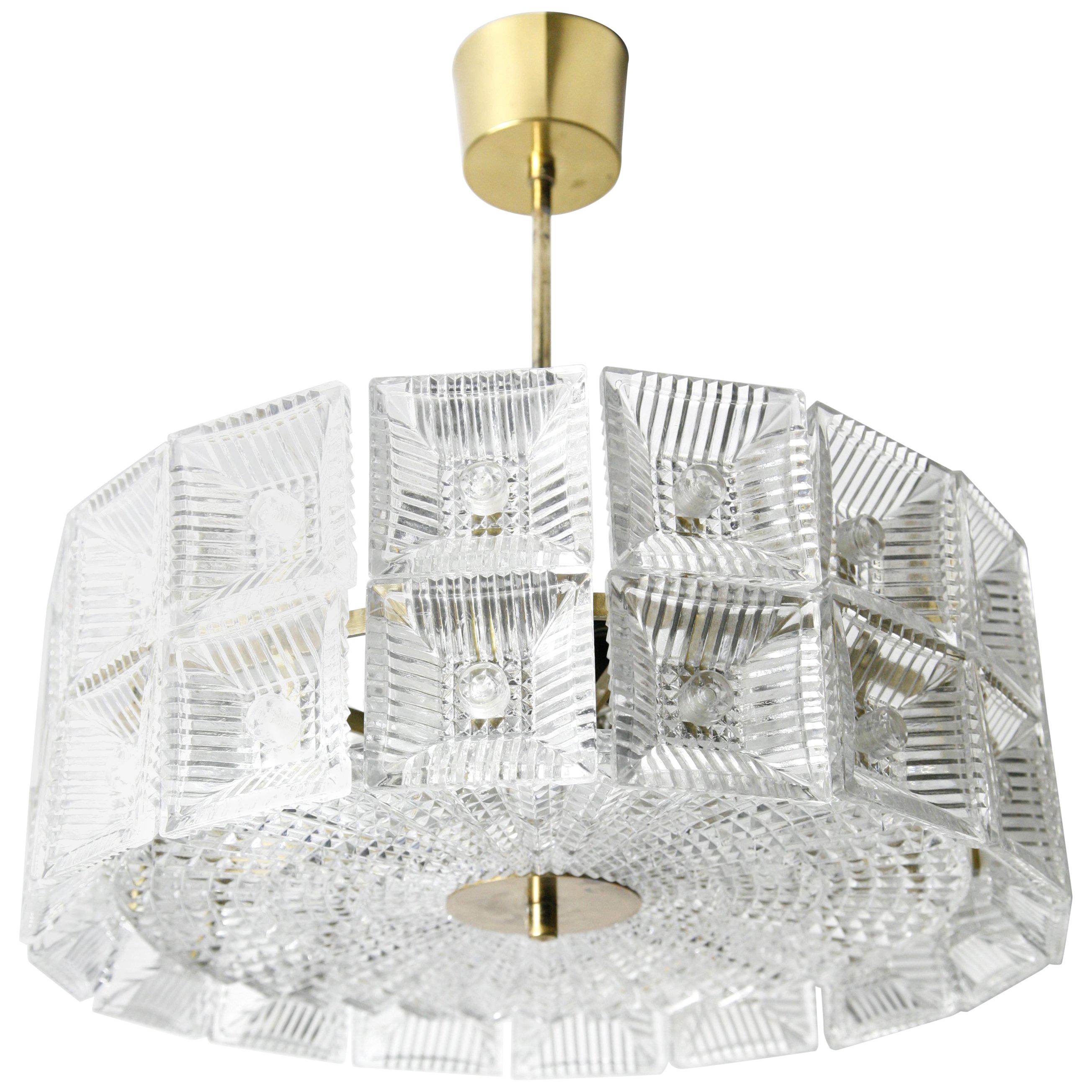 Two-Tier Orrefors Crystal Flush Mount Designed by Carl Fagerlund, 1970, Sweden