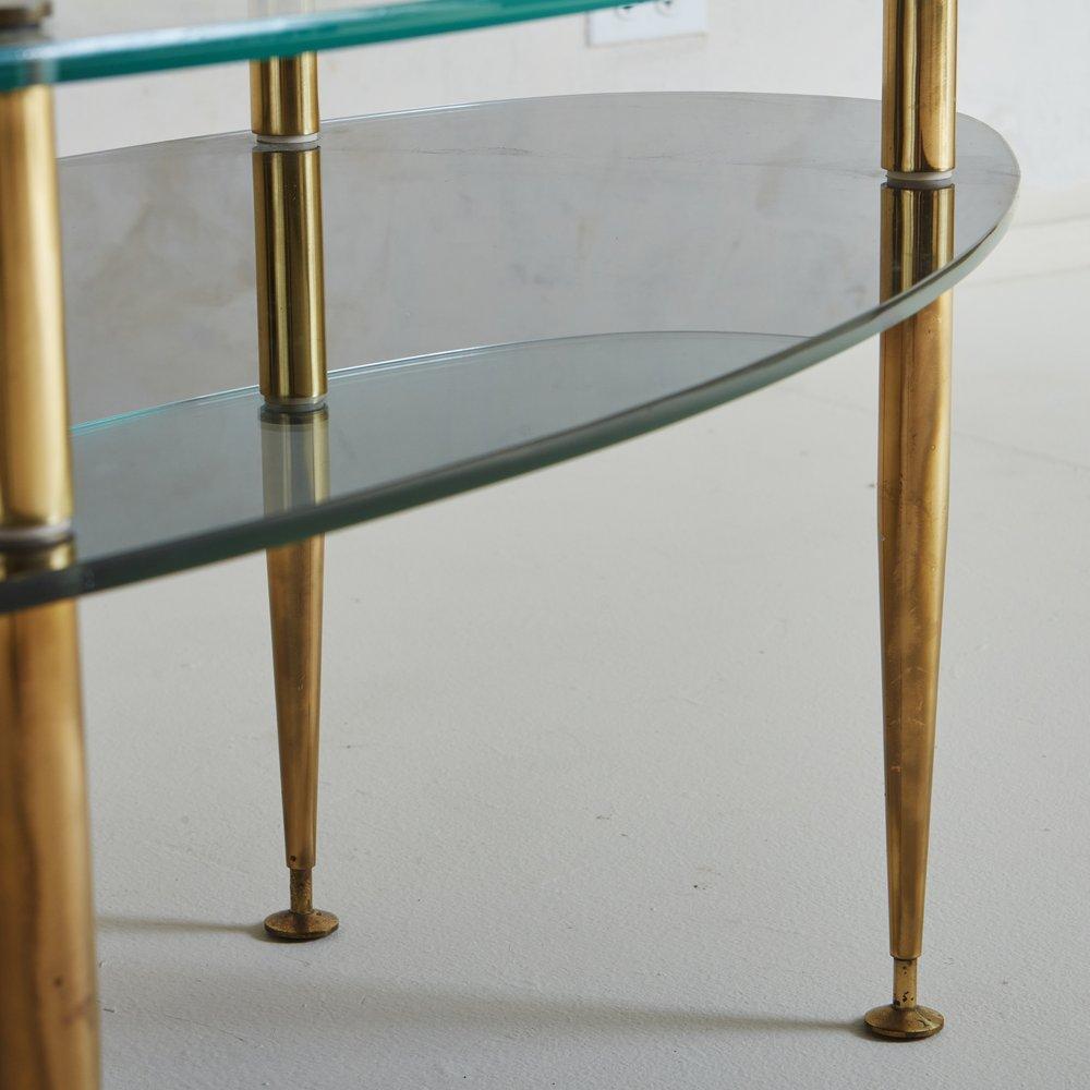 Two Tier Oval Glass + Brass Coffee Table, France, 1950s In Good Condition In Chicago, IL
