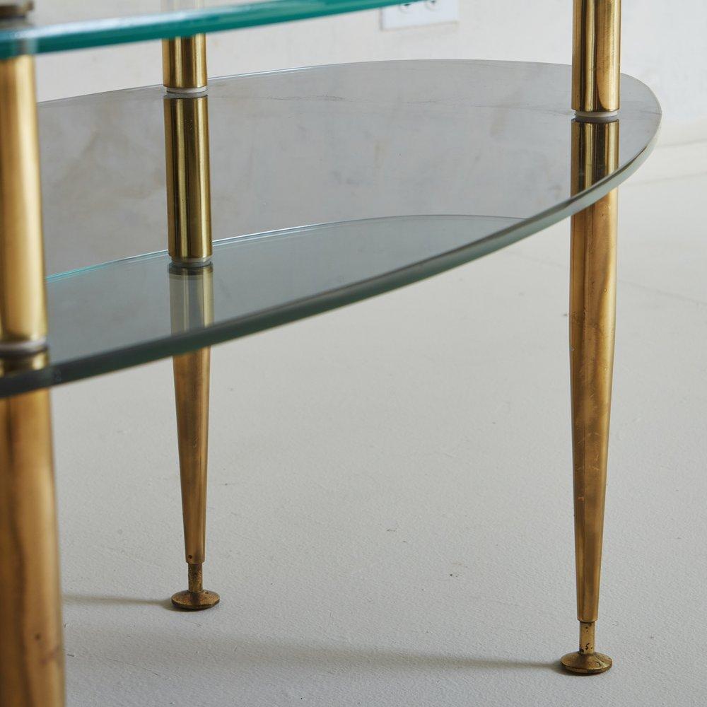 Two Tier Oval Glass + Brass Coffee Table, France, 1950s For Sale 2