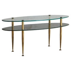 Two Tier Oval Glass + Brass Coffee Table, France, 1950s