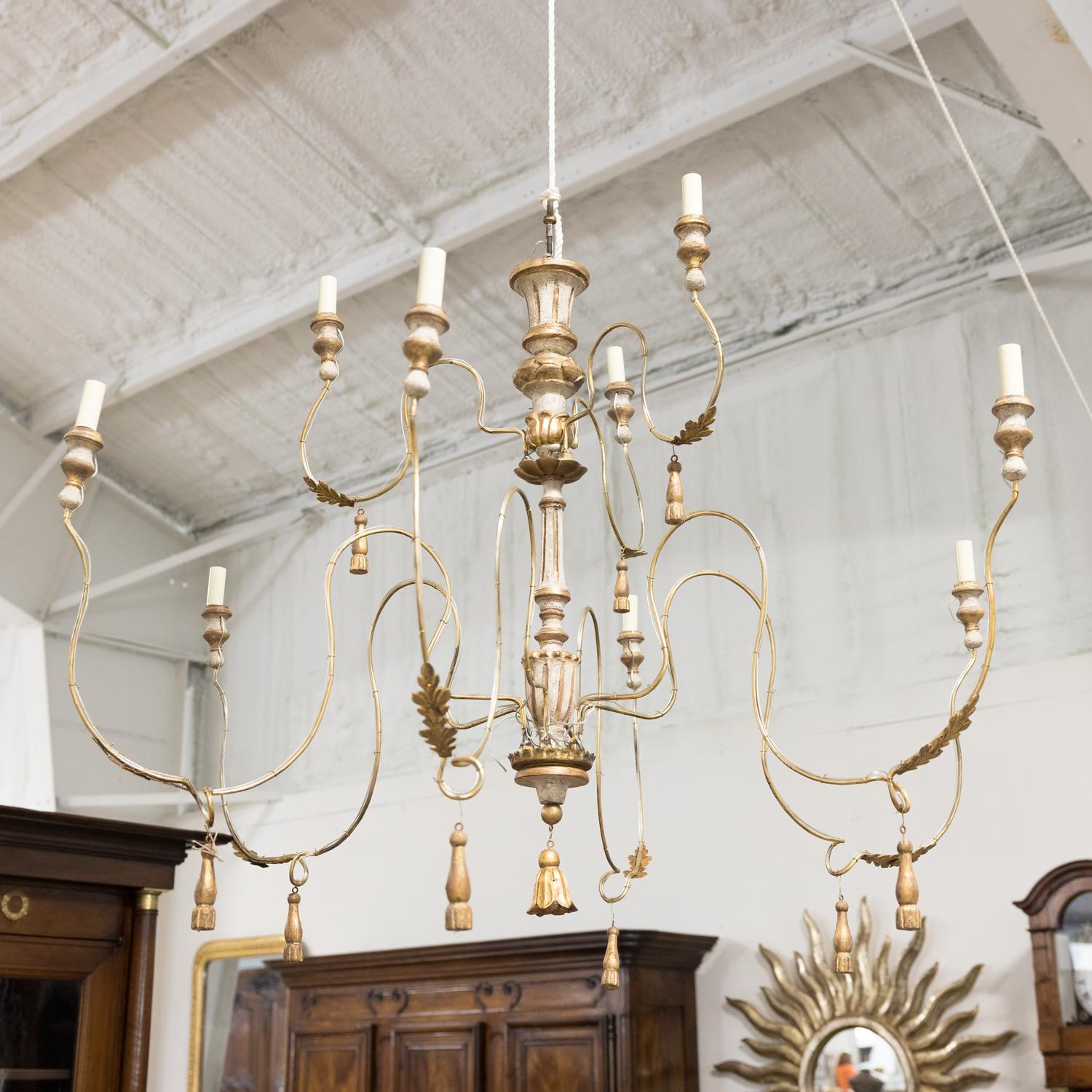 Two-Tier Painted and Parcel Gilt French Chandelier with Nine Lights 11