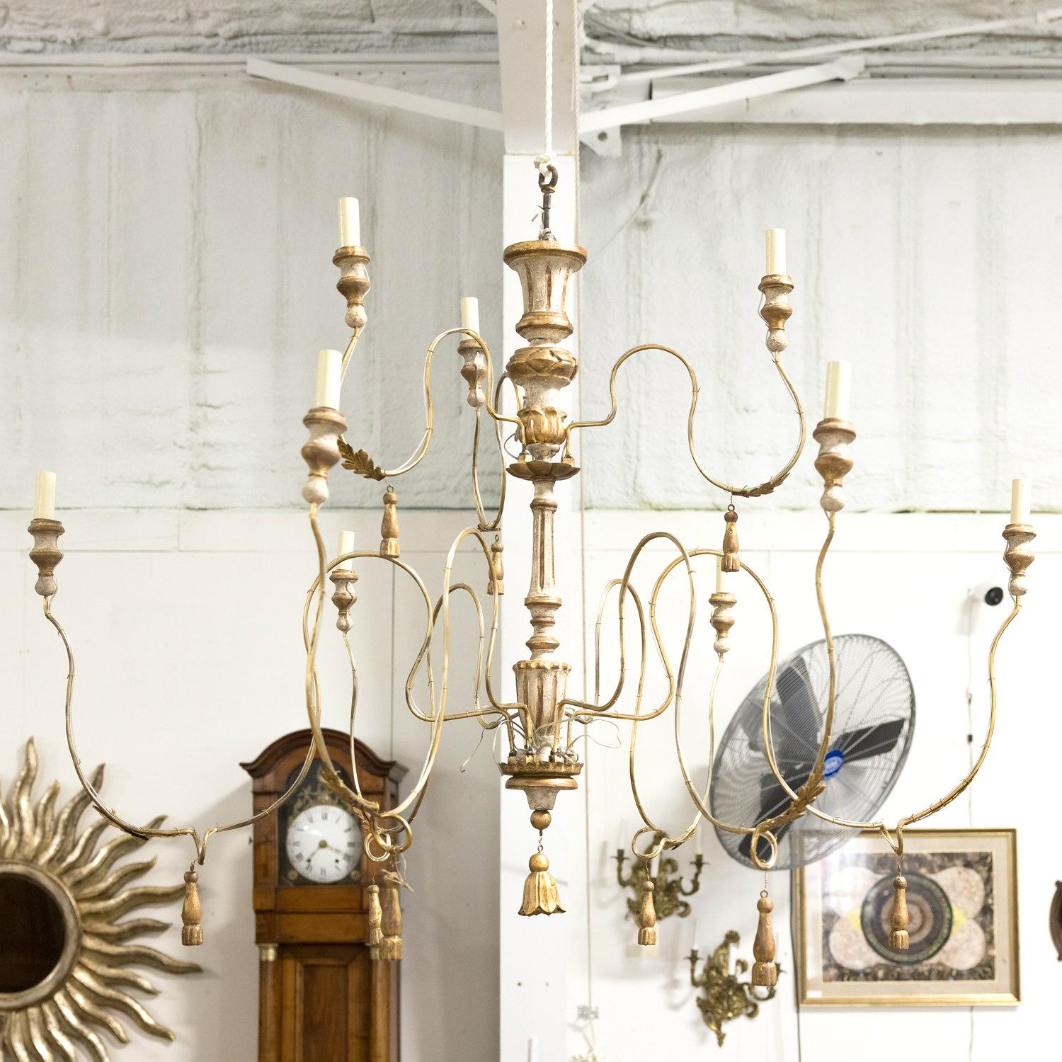 Two-Tier Painted and Parcel Gilt French Chandelier with Nine Lights 12