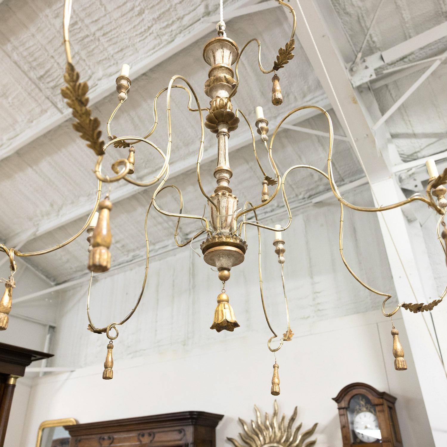 Contemporary Two-Tier Painted and Parcel Gilt French Chandelier with Nine Lights
