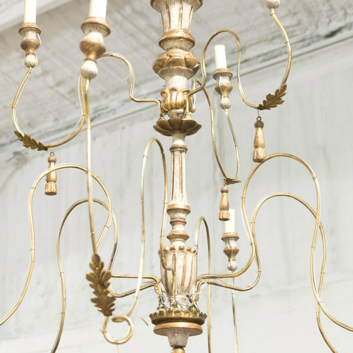 Iron Two-Tier Painted and Parcel Gilt French Chandelier with Nine Lights