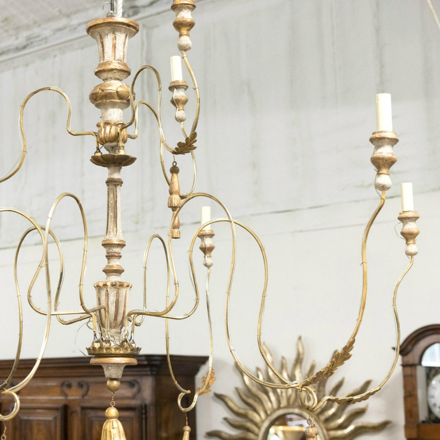 Two-Tier Painted and Parcel Gilt French Chandelier with Nine Lights 1