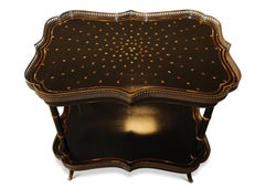 Two Tier Painted Faux Bamboo Style Ebonized Étagére with Decorative Brass Edges