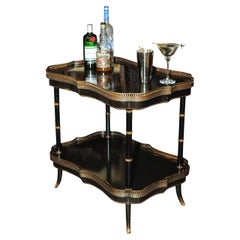 Two Tier Painted Faux Bamboo Style Ebonized Étagére with Decorative Brass Edges