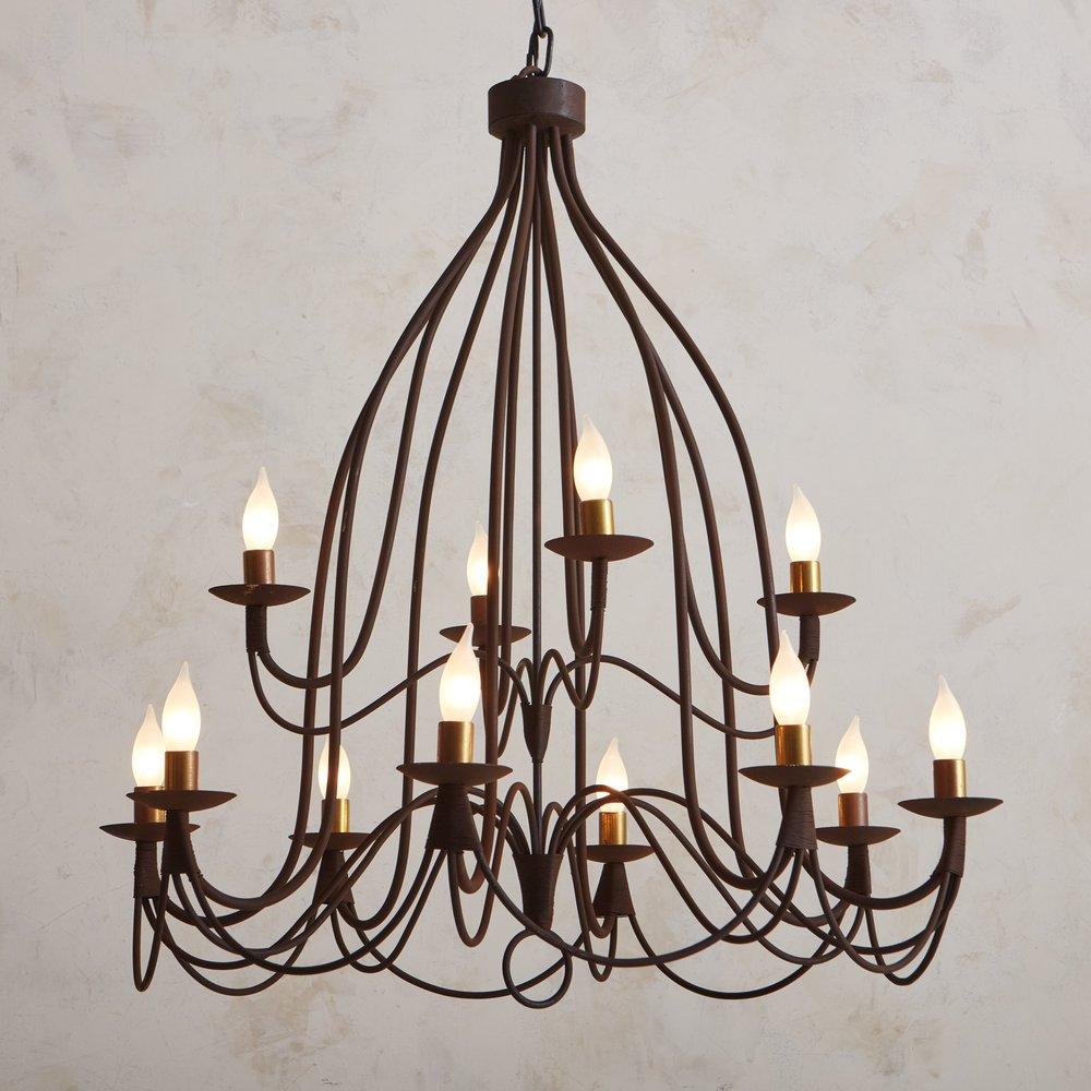 Italian Two-Tier Patinated Iron Curved Chandelier, Italy, 1990s For Sale