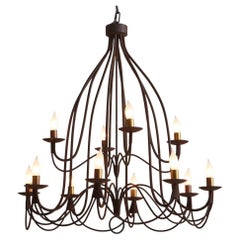 Vintage Two-Tier Patinated Iron Curved Chandelier, Italy, 1990s