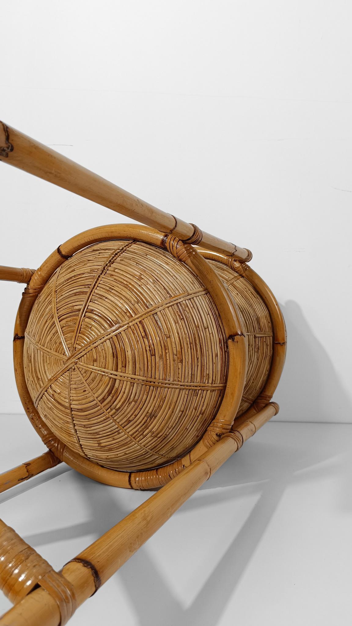 Jardinera de dos niveles de bambú, caña y ratán estilo Vivai del Sud, Italia años 60 en venta 7