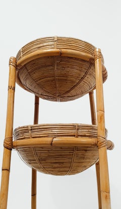 Two Tier Plant Stand in Bamboo, Cane & Rattan in Vivai del Sud Style, Italy 60s