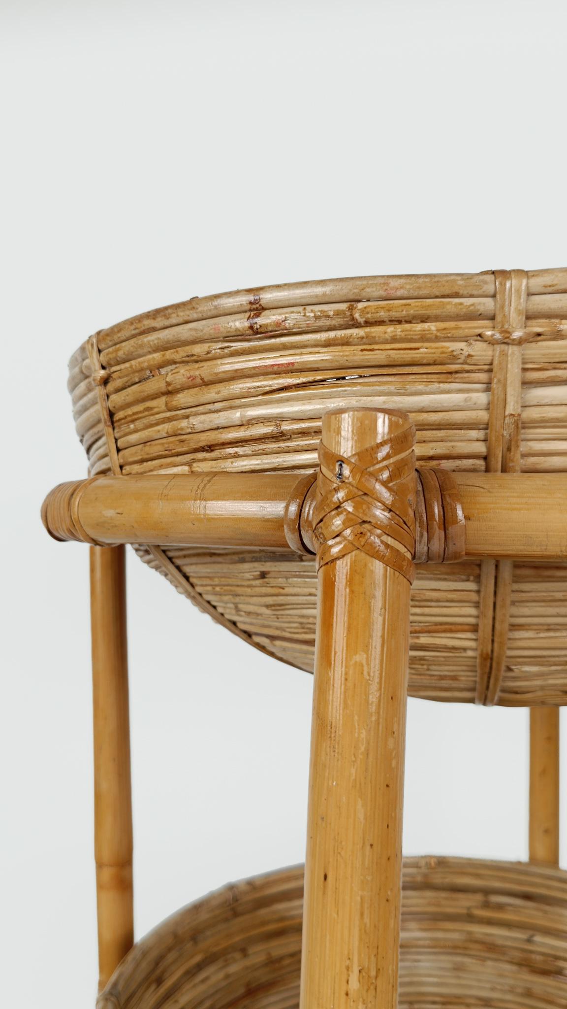 Jardinera de dos niveles de bambú, caña y ratán estilo Vivai del Sud, Italia años 60 Moderno de mediados de siglo en venta