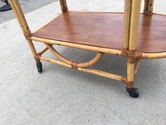 Two-Tier Rattan and Mahogany Tombstone Bar Cart