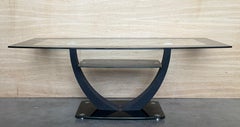 Two Tier Rectangular Coffee table with Black Glass and Metal Pedestal Base