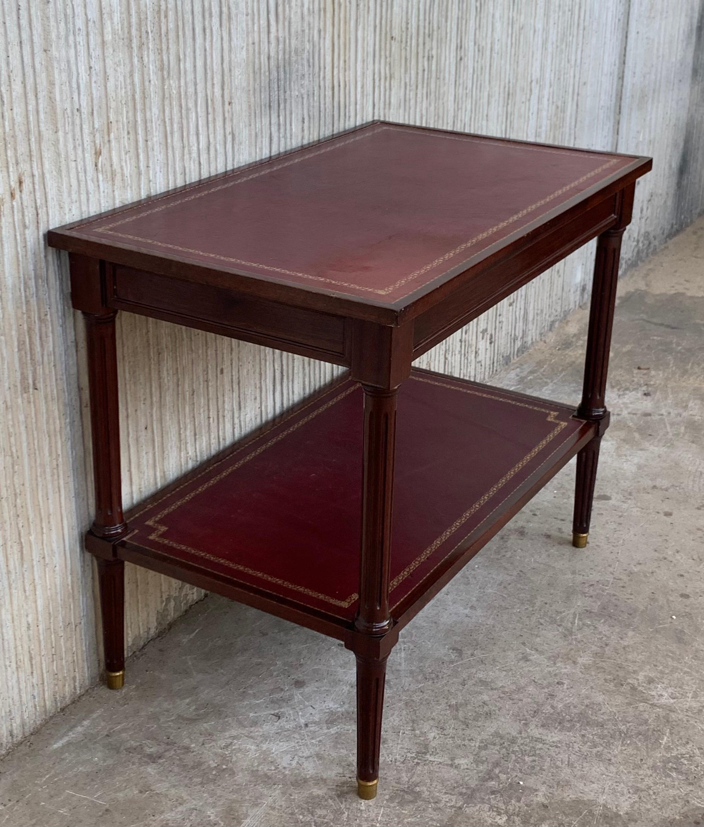 20th Century Two-Tier Red Leather Top Empire Mahogany End Table