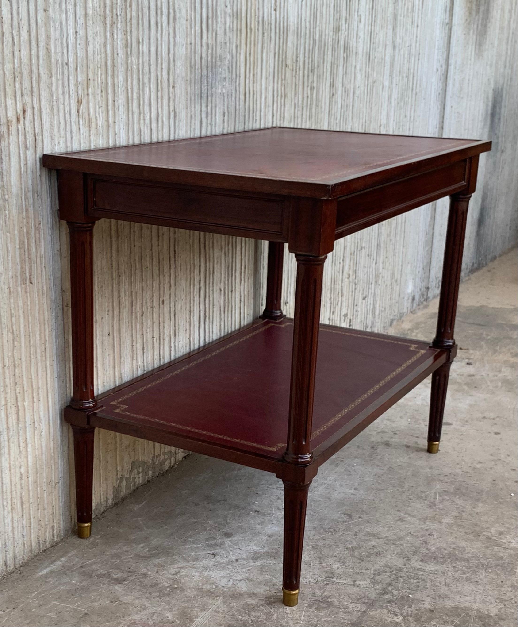 Two-Tier Red Leather Top Empire Mahogany End Table 1