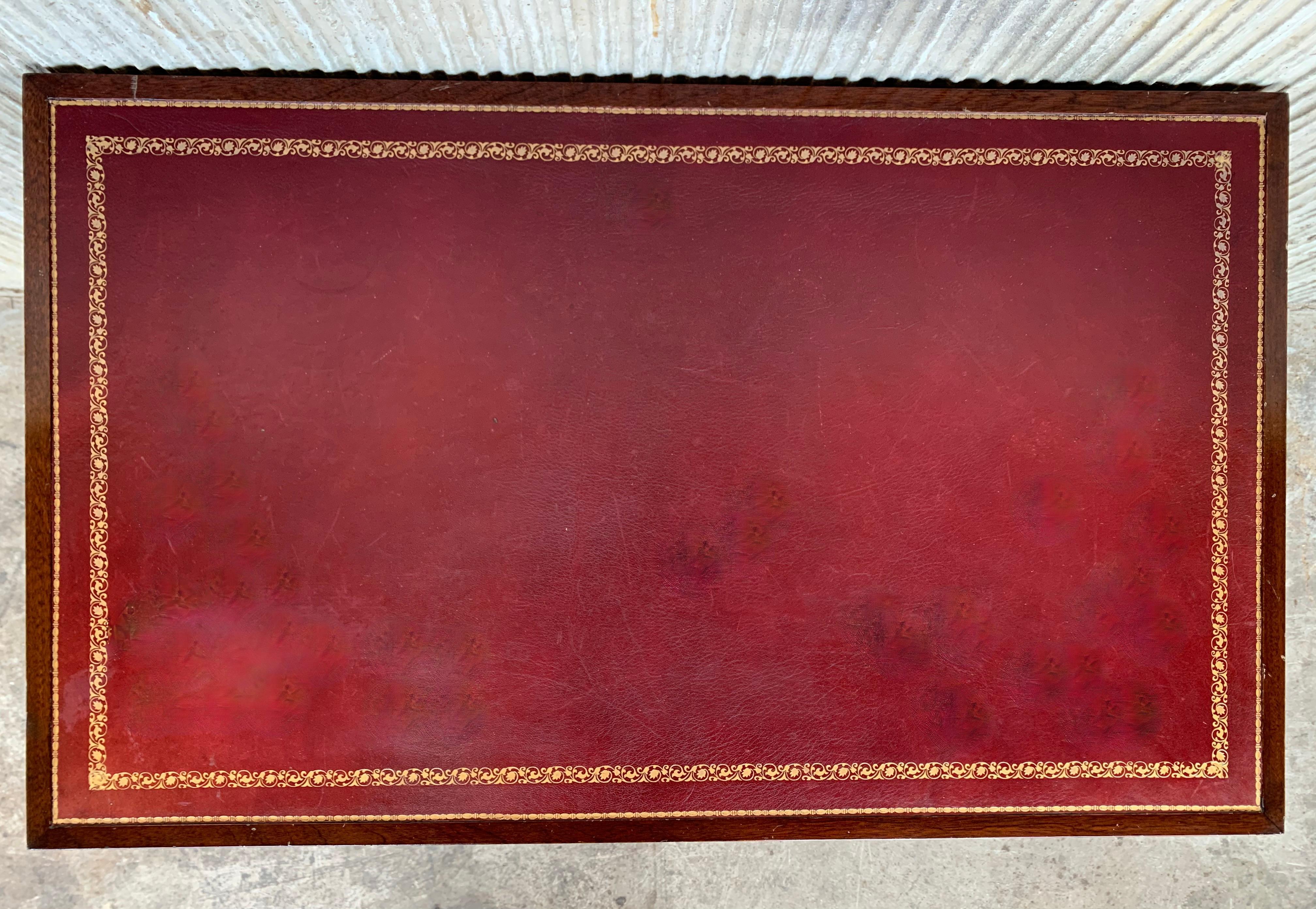 Two-Tier Red Leather Top Empire Mahogany End Table 2