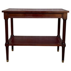 Two-Tier Red Leather Top Empire Mahogany End Table