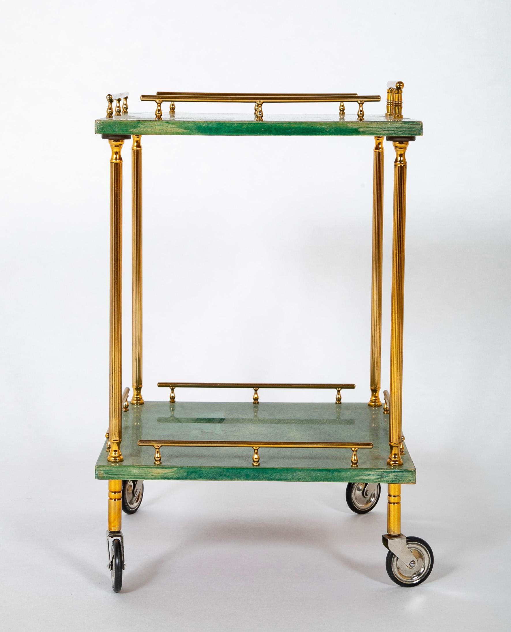 Two Tier Rolling Cart by Aldo Tura For Sale 3