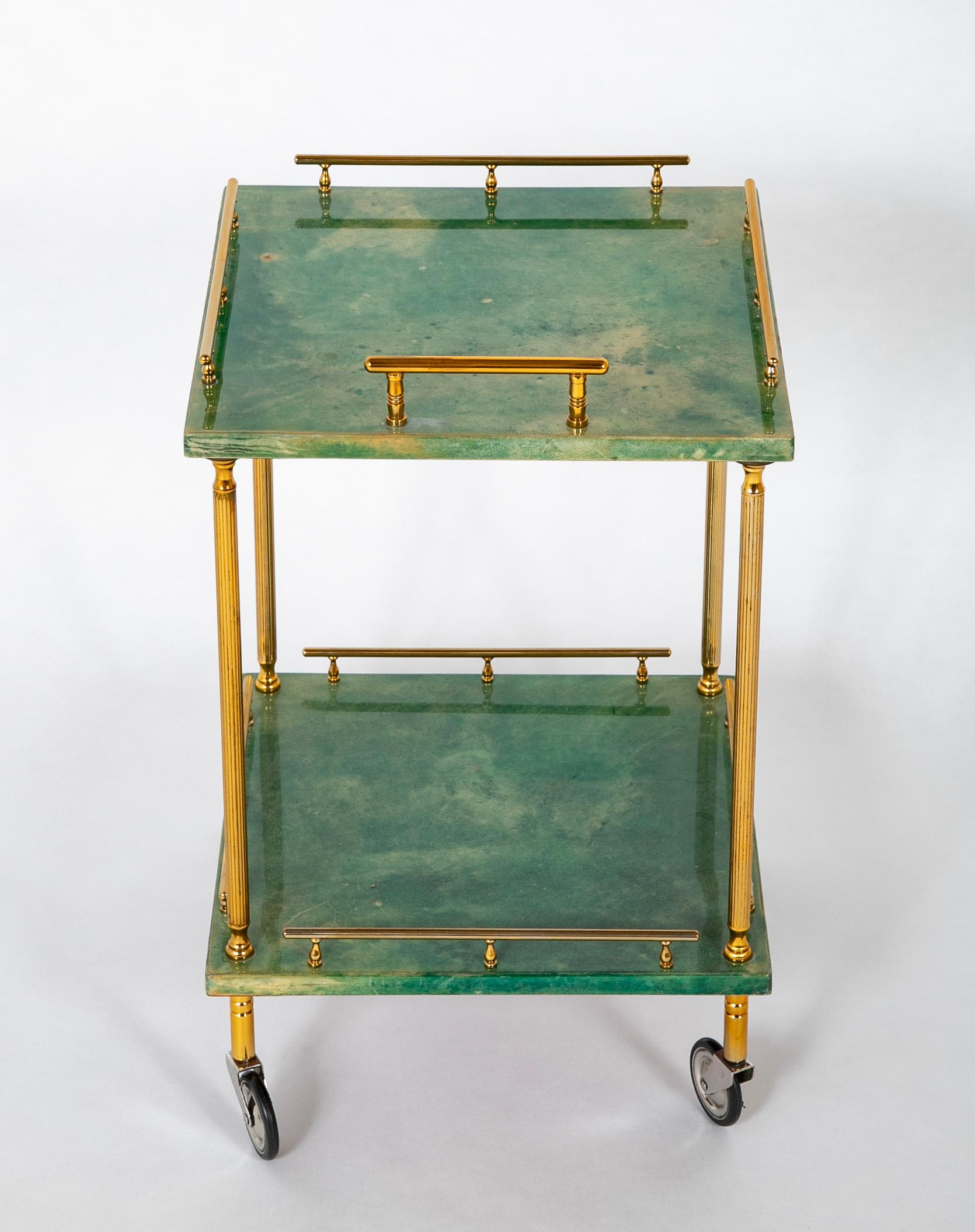 Two Tier Rolling Cart by Aldo Tura For Sale 4