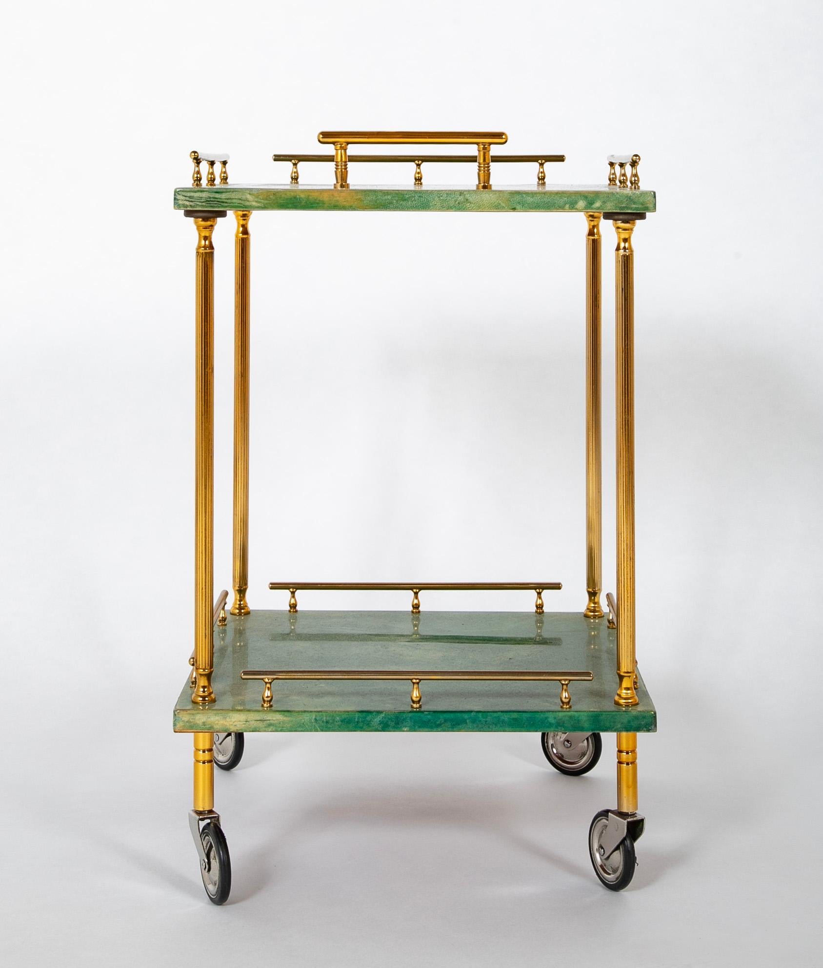 Two Tier Rolling Cart by Aldo Tura For Sale 5