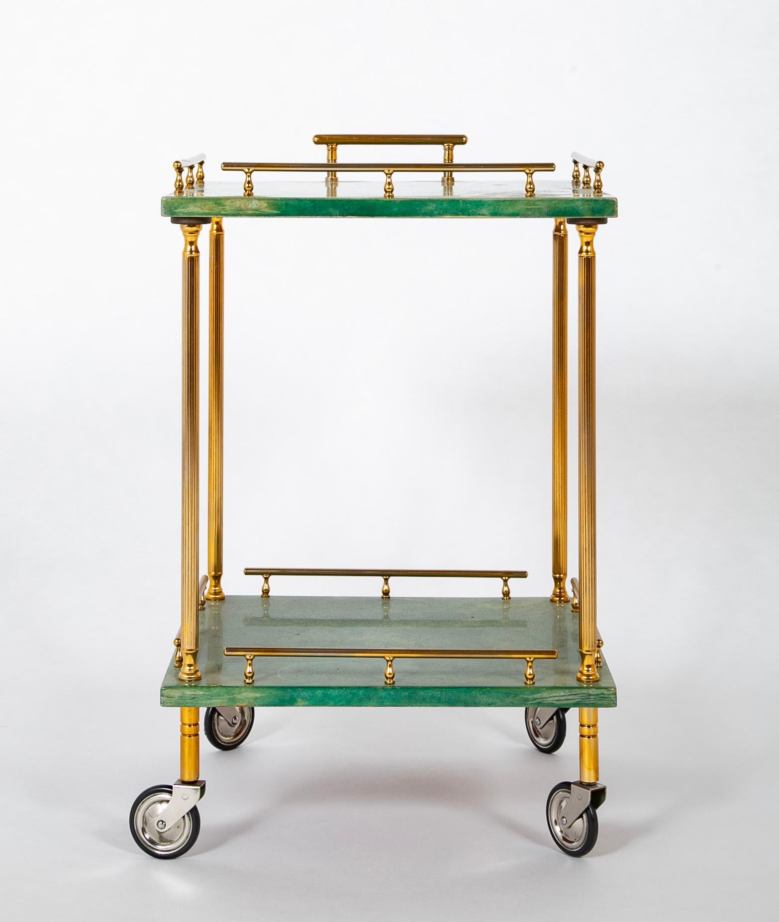 Italian Two Tier Rolling Cart by Aldo Tura For Sale