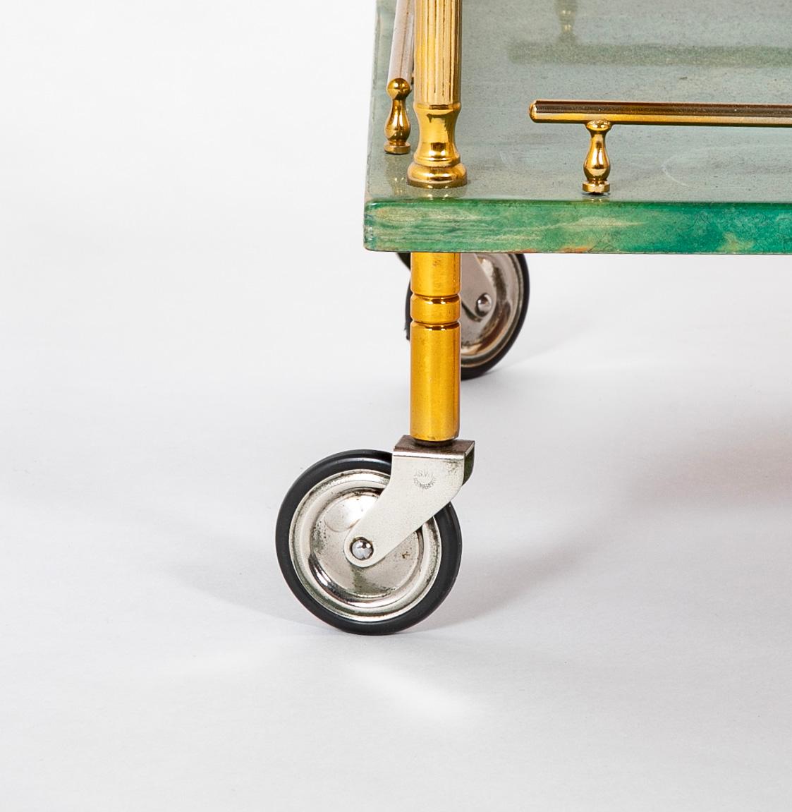 Lacquered Two Tier Rolling Cart by Aldo Tura For Sale
