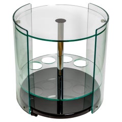 Two Tier Rolling Round Glass Bar Cart with Black Base and Chrome Detail