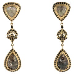 Two Tier Rosecut Diamonds Dangle Earrings In 18k yellow Gold