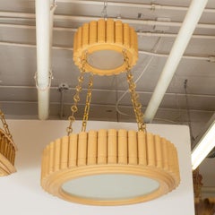 Suspension ronde à deux niveaux en bois doré de Carlos Villegas