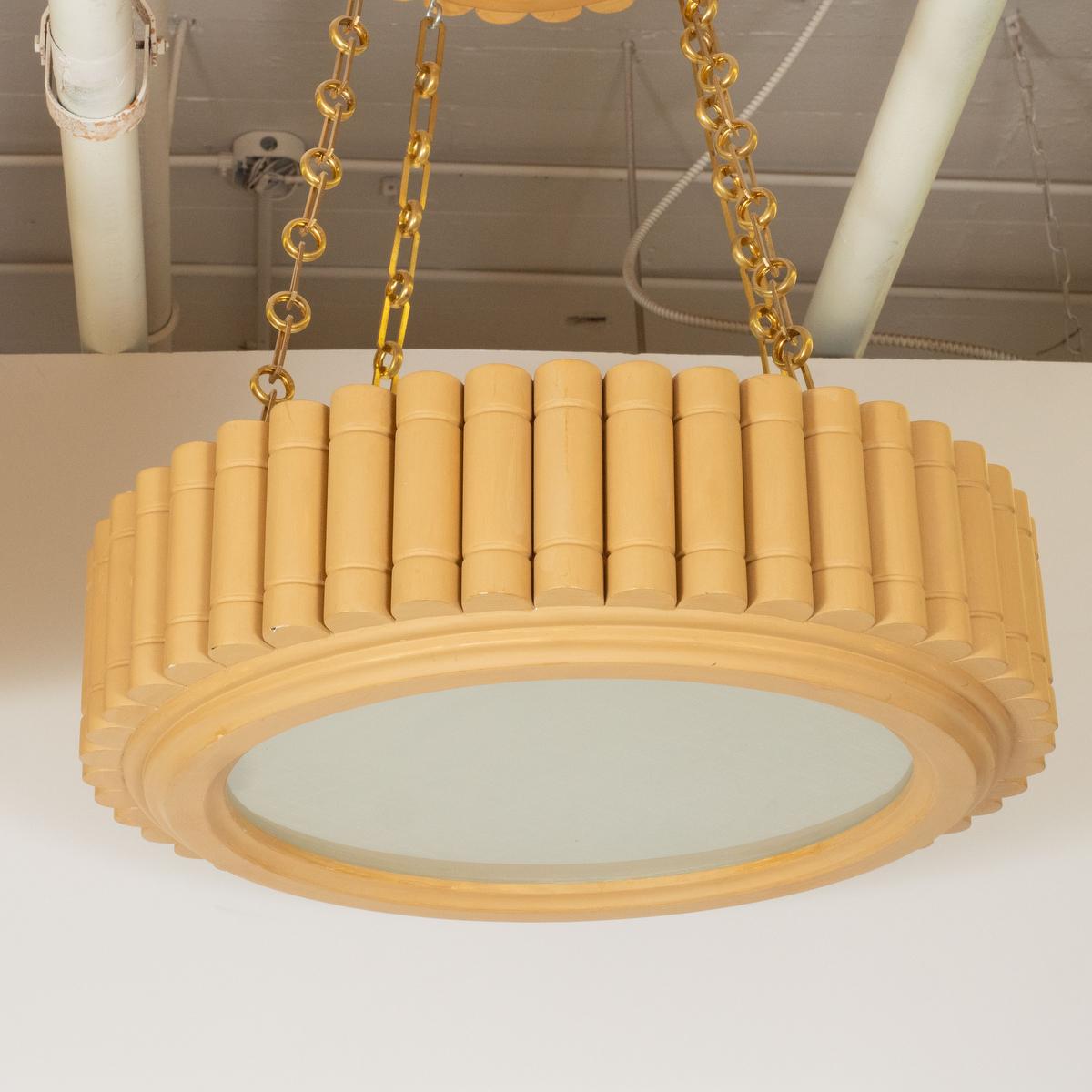 American Two-Tier Round Giltwood Pendant by Carlos Villegas For Sale