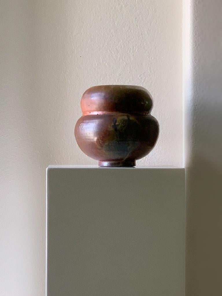 Hand-Crafted  Two-Tier Rounded Ceramic Vessel For Sale