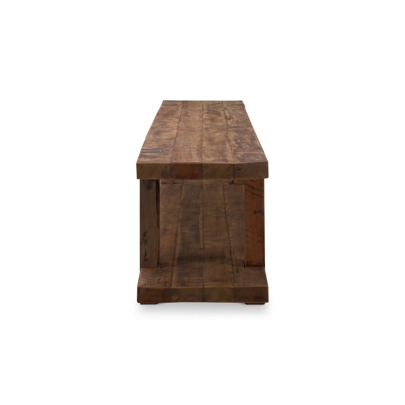 Industriale Console multimediale in teak rustico a due livelli in vendita
