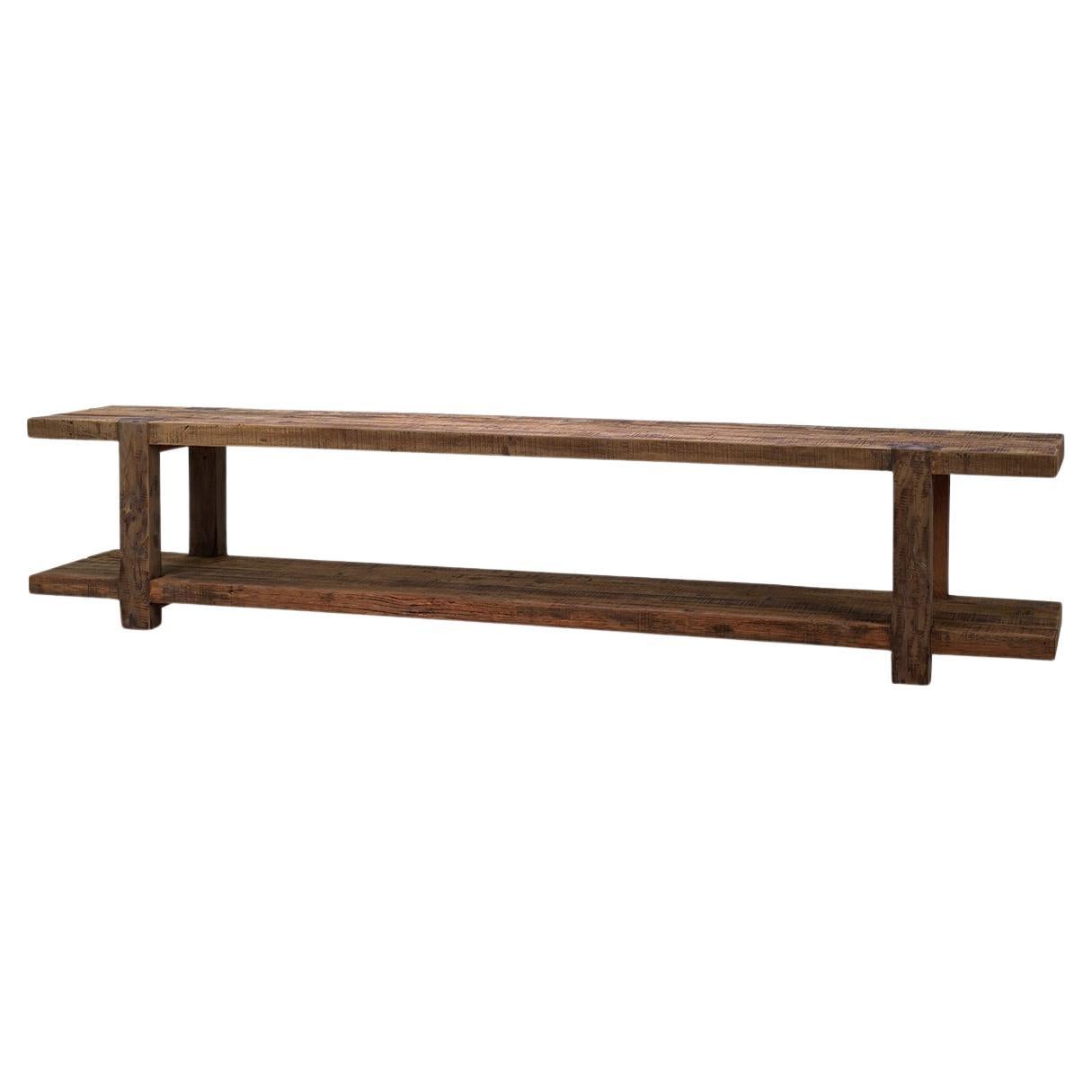 Console multimediale in teak rustico a due livelli in vendita