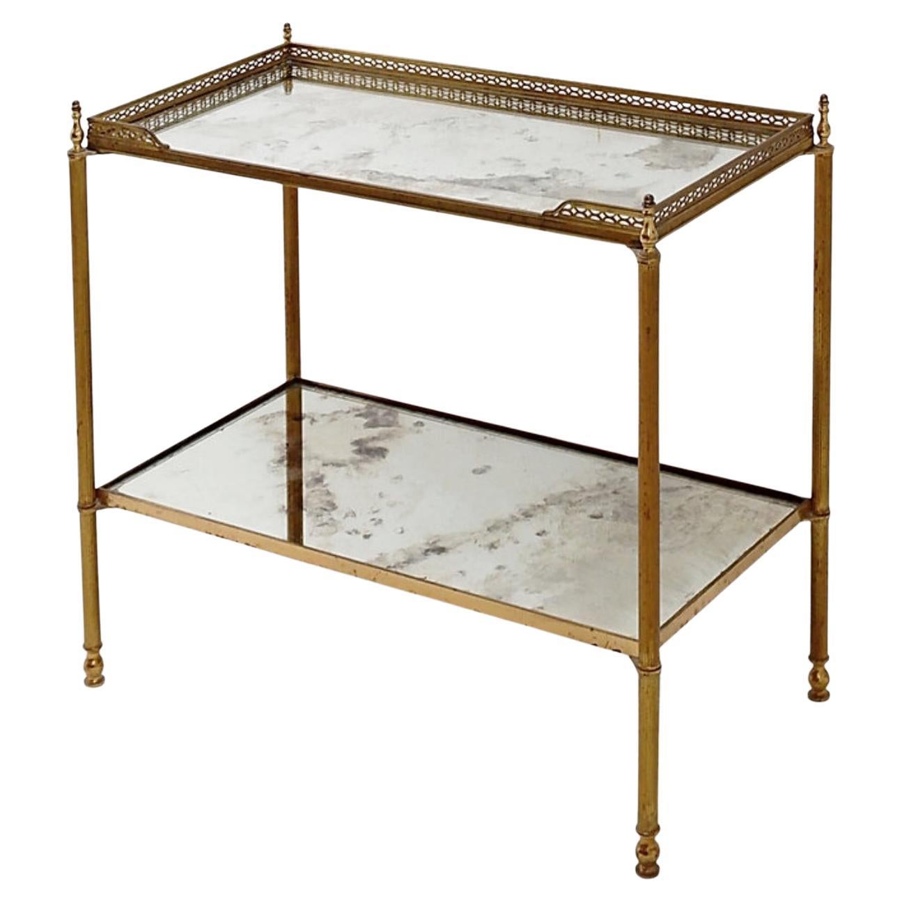 Two-Tier Side table with eglomise glass Mirror by Maison Jansen, French