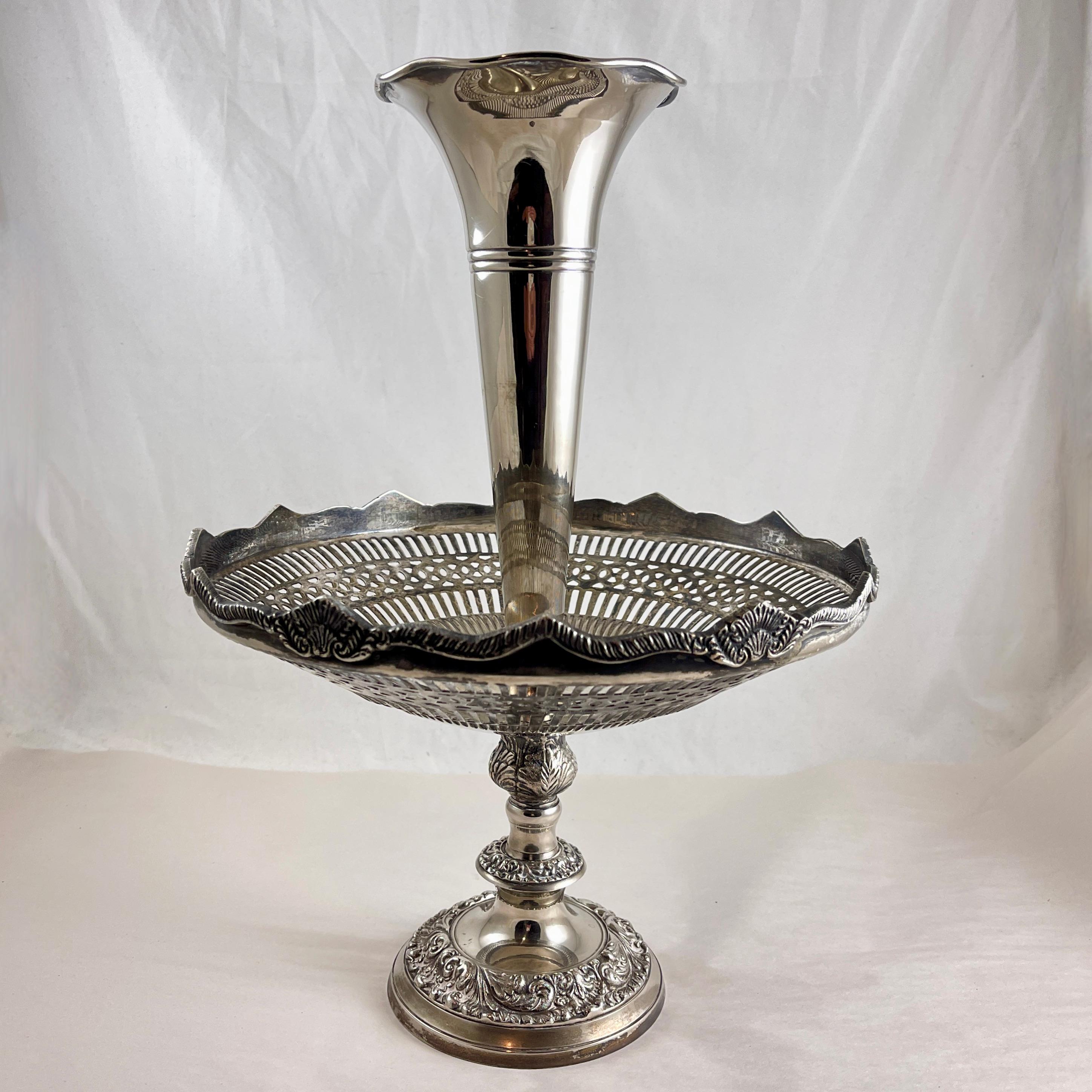 American Two-Tier Silver Plated Pedestal Table Epergne For Sale