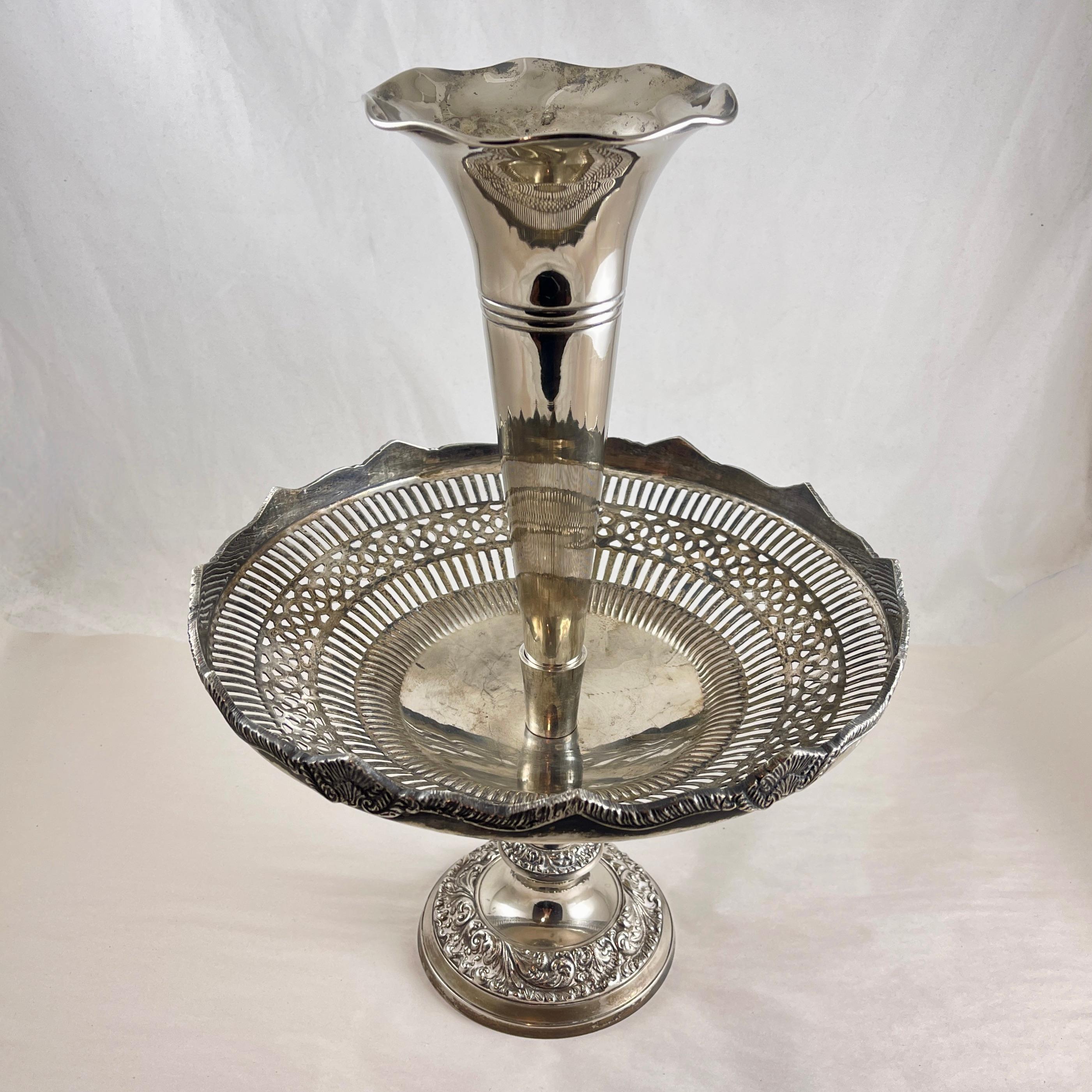 Two-Tier Silver Plated Pedestal Table Epergne In Good Condition For Sale In Philadelphia, PA