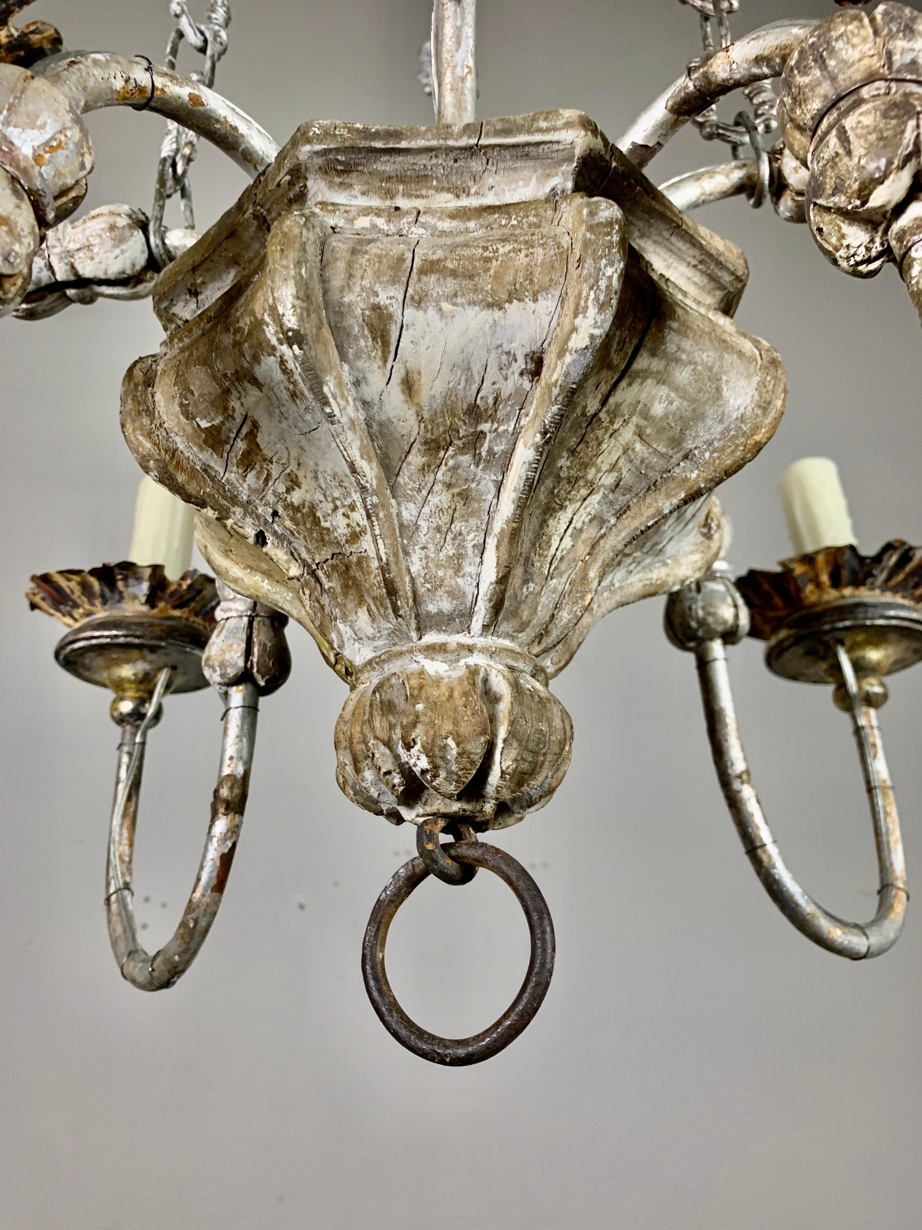 Two-Tier Silvered Wood and Metal Chandelier For Sale 6
