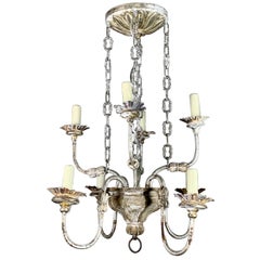 Vintage Two-Tier Silvered Wood and Metal Chandelier